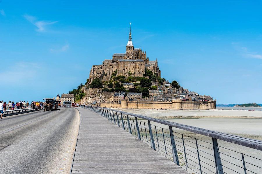 Mont Saint Michel in Normandy near Avranches and the bridge to access the island