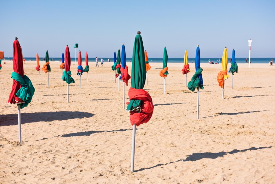 Parasols on the beach of Deauville, Normandy