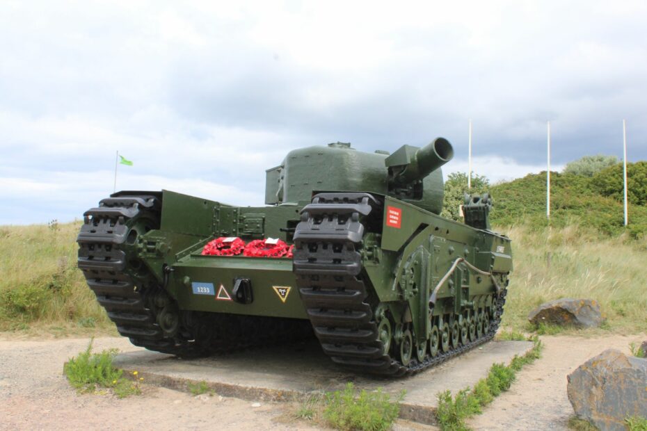 This tank landed on Graye sur Mer beach on D-Day and was stopped on its way inland a few meters of the beach. It stayed in the ground for 32 years and was renovated in 1977.