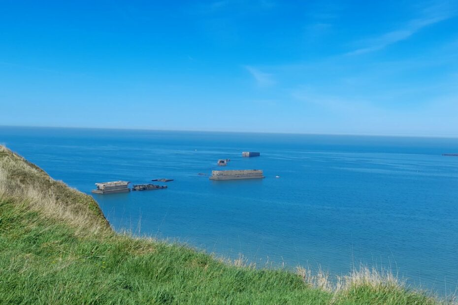 Remains of the artificial harbour on Gold Beach, Normandy, France