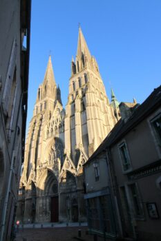 Notre-Dame Cathedral from rue des chanoines, Bayeux, Normandy