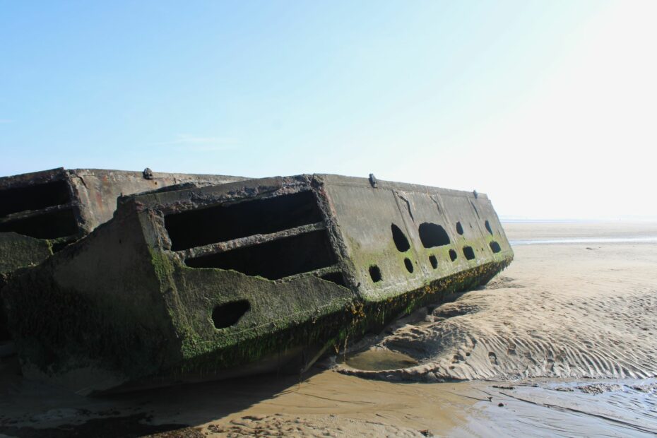 Remain of a phoenix caisson in Arromanches, Normandy