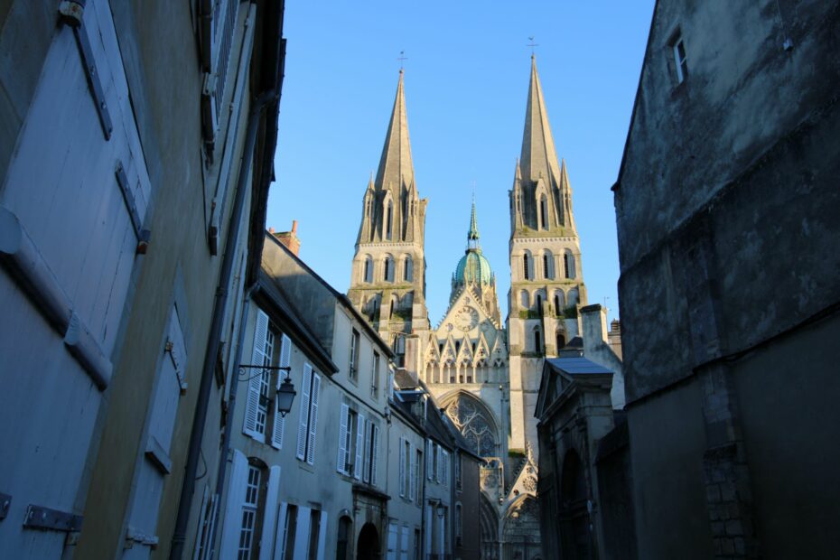 Notre-Dame cathedral of Bayeux, Normandy from rue de la maitrise