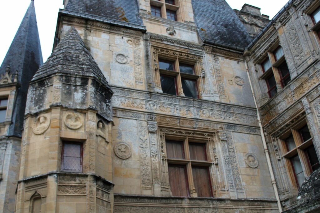 Detail of the façade of château de Fontaine Henry in Normandy