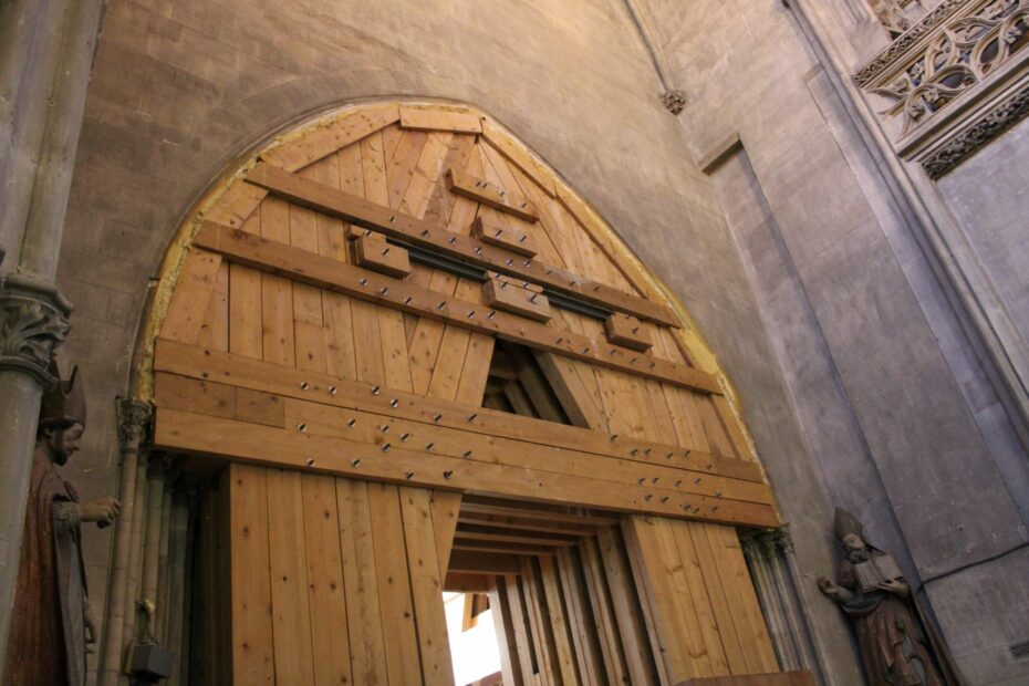 Reinforced entrance porch ofchurch Saint-Jean in Caen, Normandy