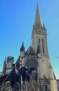 Saint Pierre church and statues of William the Conqueror and his wife Mathilda in Caen Normandy