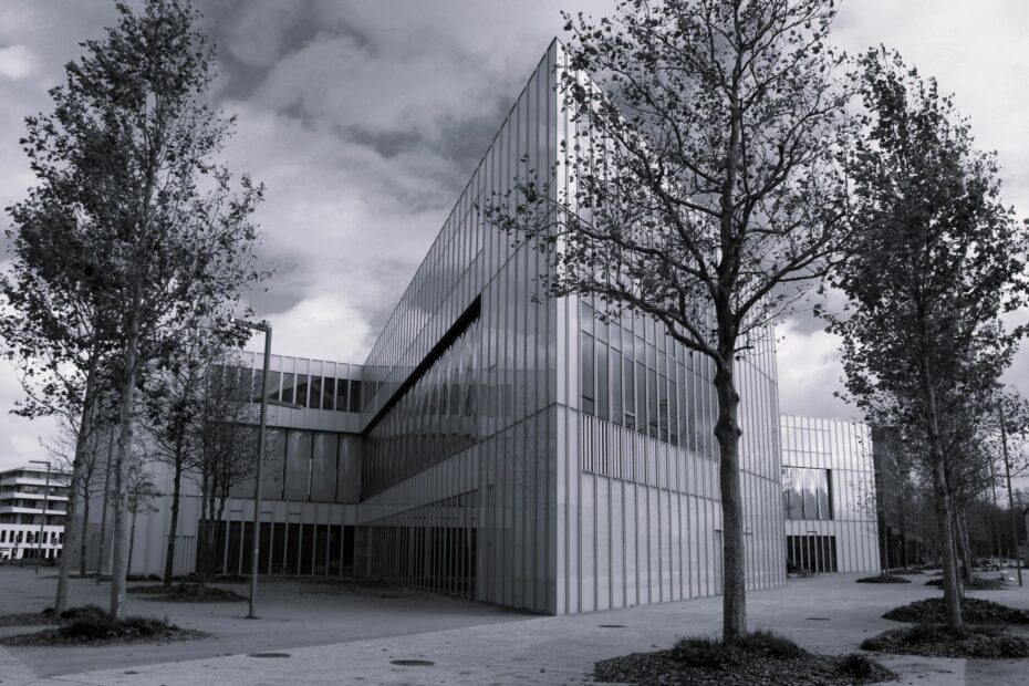 The modern architecture of the library Alexis de Tocqueville in the Presqu'île de Caen, Normandy