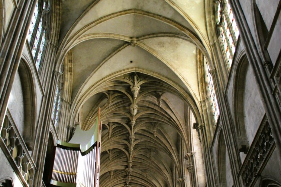 The two different naves in church Saint-Pierre, Caen, Normandy