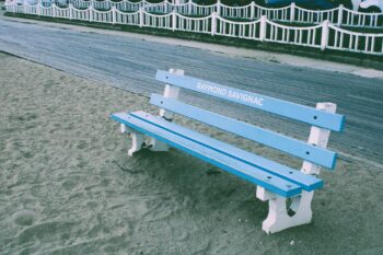 Bench in honor to the artist Savignac in Trouville, Normandy