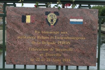 Commemorative plaque for the liberation of Deauville and Trouville on the bridge of the Belgians, Normandy