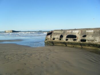 Mulberry harbor in Arromanches les Bains, Gold Beach, Normandy