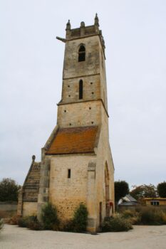 The separate bell tower (13th century) of Notre-Dame church in Ranville, Normandy.