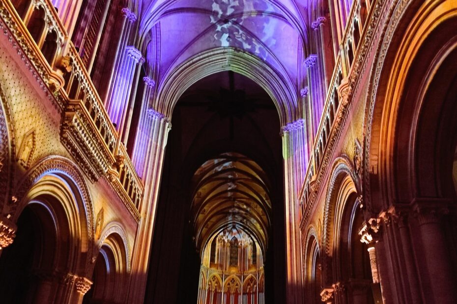 William's Cathedral show in Bayeux at Christmas time, Normandy