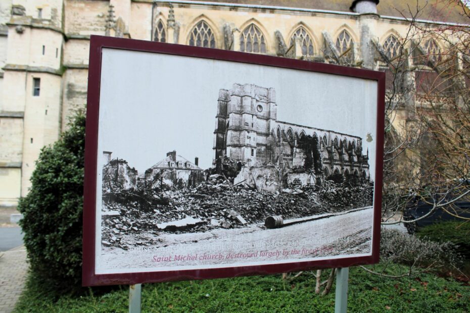 Saint-Michel church in Pont-L'Evêque in 1944, Normandy