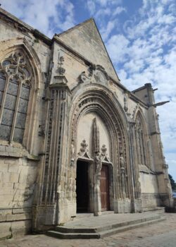 Entrance porch of Notre-Dame church in Dives sur Mer, Normandy